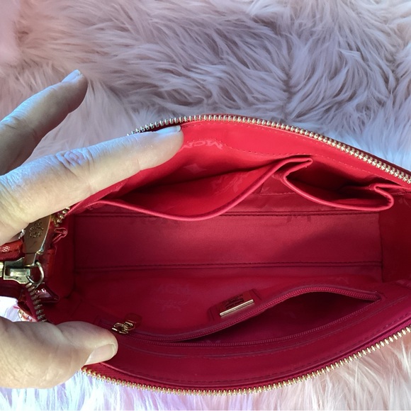 MCM red mini bag with gold chain hand strap and removable crossbody chain strap - Picture 10 of 16